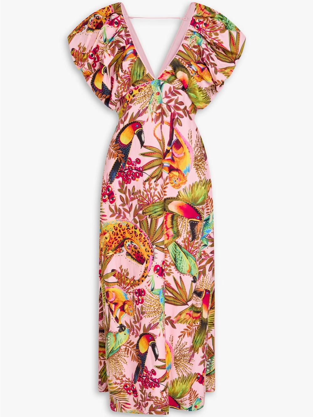 Farm Rio: INTO THE JUNGLE PINK SLEEVELESS MIDI DRESS - Picture 8 of 14